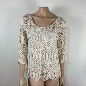 ADIVA Cream Crochet Scoop Neck Top with Liner
